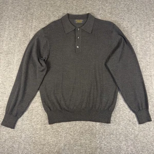 Brooks Brothers Sweater Mens Small Gray 100% Merino Wool Polo Long Sleeve Knit - Picture 1 of 7