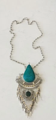 Piedra Crisocola Peruana, Collar Tono Plata Trabajo Alambre Hecho a Mano, Boho En muy buena condición Foto 1 de 4