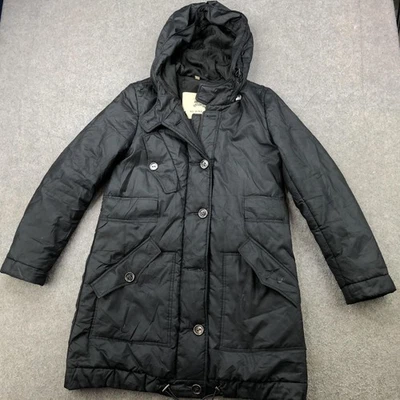 Burberry London Jacket Womens Small Black Hooded Quilted Long Zip Button Parka - Image 1 of 4