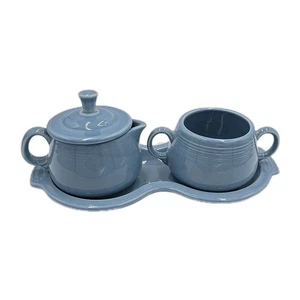 Fiestaware Periwinkle Blue Creamer Sugar Set Fiesta 3 pc. Figure 8 Tray Ceramic - Picture 1 of 17