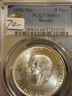 1956 Mo Mexico Silver 5 Peso Pcgs Ms 64 - Image 1 of 2