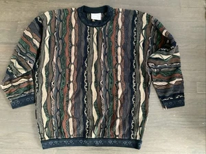 Vintage Coogi Australia Mercerized Cotton 3D Knit Sweater Cosby Sz Large Browns - Picture 1 of 7