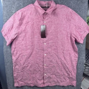 Perry Ellis Shirt Mens 2XL Raspberry Pink Linen Short Sleeve Button Up Casual - Picture 1 of 9