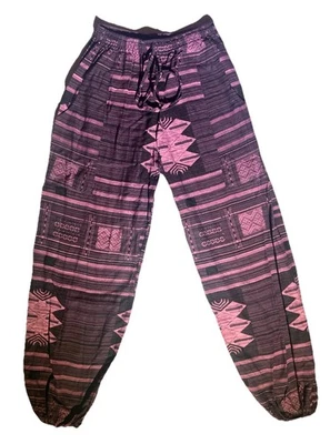 Womens One Size (S) Harem Pants Purple Boho Geometric Elastic Waist & Ankle - Image 1 of 4