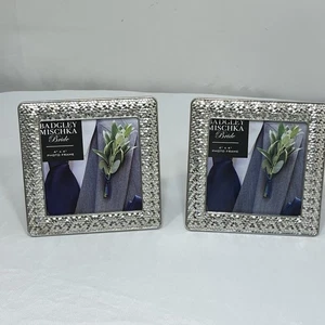 2 marcos de fotos de novia Badgley Mischka 4x4 1 no tiene vidrio metal plateado brillante - Imagen 1 de 10