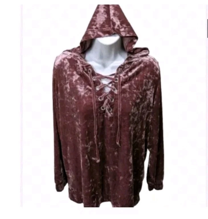 Top túnica de terciopelo City Streets para mujer 1X capucha delantera con cordones grunge caprichoso #32 Foto 1 de 4