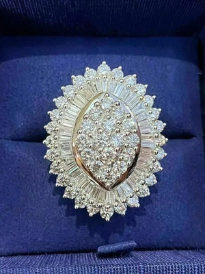 Thanksgiving! 3.20Ct Round & Baguette Lab Grown Diamond Engagement Ring 10K Gold - Image 1 of 4