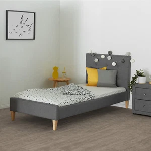 Einzelbett 90x200 cm Polsterbett Bett Gestell Grau Jugend Stoffbett Homestyle4u - Bild 1 von 9