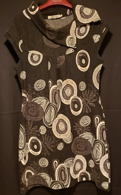 Aryeh Women's tunic dress size L  Gray with cream and black circles  cap sleeves - Image 1 of 4