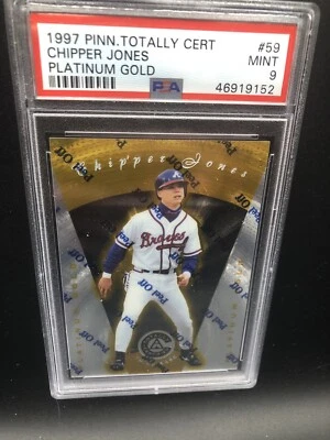 1997 PINNACLE TOTALLY CERTIFIED PLATINUM GOLD #59 CHIPPER JONES #/30 PSA 9 MINT - Image 1 of 2