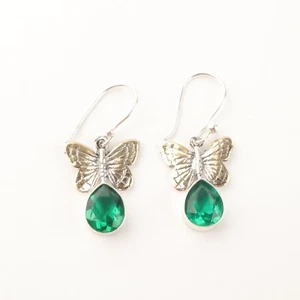 Green Emerald Gemstone Sterling Silver Engagement Dangle Drop Earrings Jewelry - Picture 1 of 8
