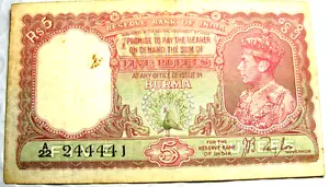 1938(ND) Burma British Military Note 5 Rupee VF/XF S536 - Picture 1 of 3