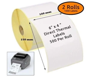 Pack 2 Rollos Etiquetas Perforadas 100x150mm 500 Unid Compatible Zebra ZT GK ZD - Imagen 1 de 3