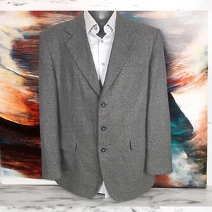 Haggar Sport Coat Jacket Mens 44L Silk Wool Poly Tweed Black Check 3 Button VTG - Picture 1 of 11
