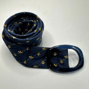 Jcrew 100% Silk Blue w/Yellow & White Flower Details Belt W/hard Plastic Buckle - Picture 1 of 5
