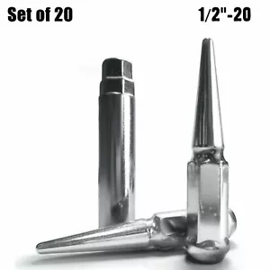 Set of 20 Steel Extended Spike Lug Nuts 4.5" Long 1/2"-20 RHT CHROME Finish 5CH5 - Picture 1 of 9