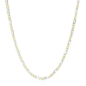 18K TWO-TONE GOLD FIGARO CHAIN - LENGTH 20.1” - ITALIAN GOLD CHAIN - HANDMADE - Picture 1 of 8
