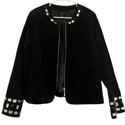 Chaqueta Karen Arnold Mujer Negra Gamuza Genuina Cuero con Piedras Talla-M/L Foto 1 de 4