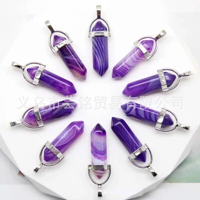 Colgantes de columna hexagonal de ágata púrpura natural 30 un. para hacer joyas al por mayor Foto 1 de 4