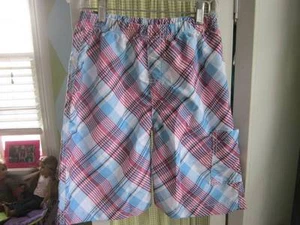 CHARLIE ROCKET boys red white blue plaid swim suit Sz 10 - Picture 1 of 5
