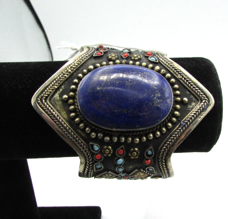 PULSERA BAJALIA LAPISLÁZULI FILLIGRANE con brazalete turquesa rojo y azul jtv br3 Foto 1 de 4