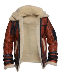 MEN’S RAF B3 AVIATOR DOUBLE COLLAR SHEARLING SHEEP SKIN BOMBER LEATHER JACKET - Picture 1 of 5