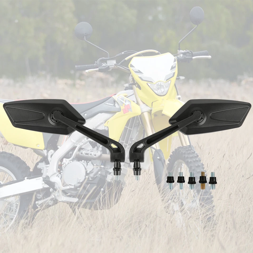 Par de espejos retrovisores laterales transparentes ala negra para Suzuki RM-Z 125 250 450 Enduro Foto 1 de 4