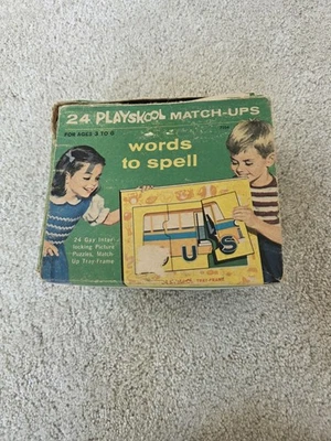 Vintage 24 Playskool Match-ups- Words To Spell 1964 Collectible Learning Puzzles - Image 1 of 4