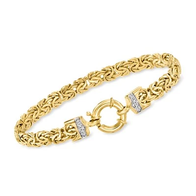 Pulsera bizantina de oro amarillo de 14kt Ross-Simons con diamantes Foto 1 de 4