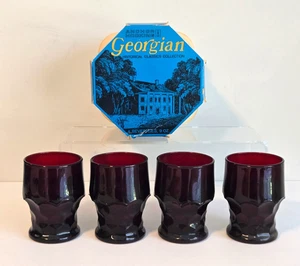Set of 4 VTG Anchor Hocking Glass Georgian Historical Glasses Ruby 9 oz Beverage - Picture 1 of 11