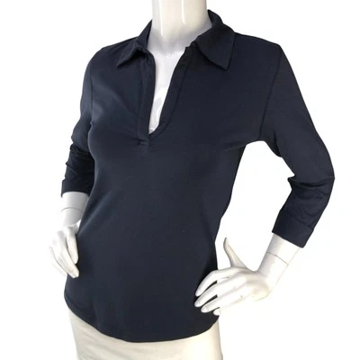 Camisa polo Bogner feminina tamanho 38 EUA 8 manga longa azul marinho elástica - Imagem 1 de 4