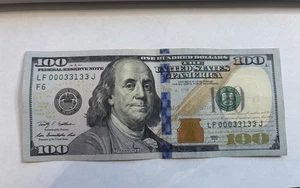 2009A $100 Dollar TRINARY - Low Number -FANCY SERIAL - LF 00033133 J - Picture 1 of 1