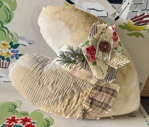Primitive Style Tattered Heart Pillow Quilted Handmade Lavender - Picture 1 of 7