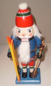 Vintage  14"  Nutcracker Skier with poles Wood  NO FLAWS - Picture 1 of 2