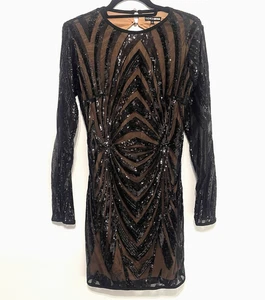 Fashion Nova Damen schwarz Cirenna Pailletten Minikleid lange Ärmel Größe Large neu mit Etikett - Bild 1 von 19