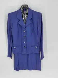 Vtg Perceptions by Irene B. 2 pc Jacket Skirt Scarf Size 8 Made in USA Purple - Picture 1 of 18