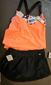 Costume da bagno X-Small ZeroXposur Action Tankini arancione nero 2 pezzi UPF 30 nuovo con etichette 95 - Foto 1 di 9