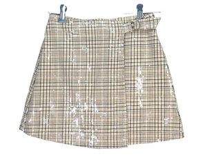 Mayoral Wrap Skirt Sequin Plaid Mini Beige Sparkly Party Girls Size 12 Y 152 cm - Picture 1 of 10