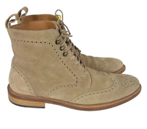 Taft The Mack Boot Mens 11 Tan Leather Suede Wingtip Lace Up Brogue Service - Picture 1 of 13
