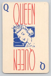 Art Deco Swap Card Red / Blue Beautiful Queen Playing Card - Picture 1 of 2