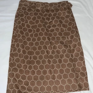 Apostrophe Pencil Skirt Linen Bl Brown Cream Circle Print Belt Stretch Pocket 2 - Picture 1 of 11
