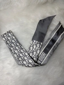 Christian Dior Mitzah Scarf 105cm x 6cm Oblique Logo Grey No Box - Picture 1 of 12