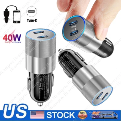 Lote Cargador Coche PD Rápido 40W Adaptador Doble Tipo C Para iPhone 16 15 14 12 8 Android Foto 1 de 4