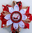 Christmas Santa Red White Cheetah Bottle Cap Hair Bow 4" FREE Headband Included