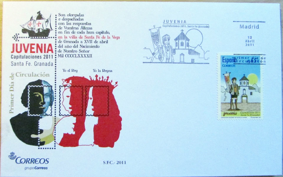 SOBRE 1º DIA CIRCULACION   MADRID  " CAPITULACIONES SANTA FE " GRANADA "   2011 - Imagen 1 de 1