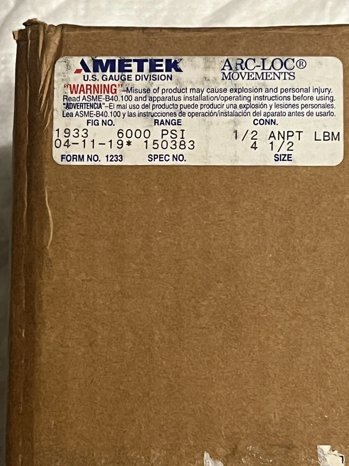Ametek US Gauge 150383 1933 SOLFRUNT | 0-6000 PSI Process Gauge - New/Old Stock - Image 1 of 1