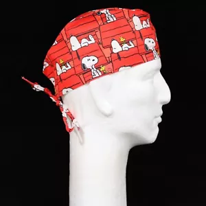 Peanuts Gang Characters Snoopy Sleepy House on Red Theme Scrub Hat - Picture 1 of 1