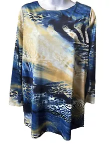 Susan Graver flüssiges Strick Langarm Top Größe Small blau hellbraun abstrakt - Bild 1 von 8