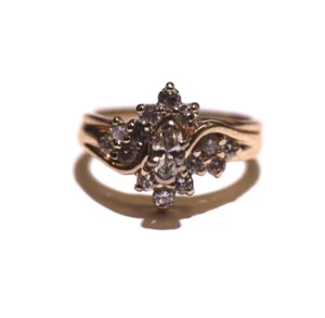 14K yellow gold marquise natural .64ct diamond engagement ring wedding band 6.1g - Picture 1 of 8