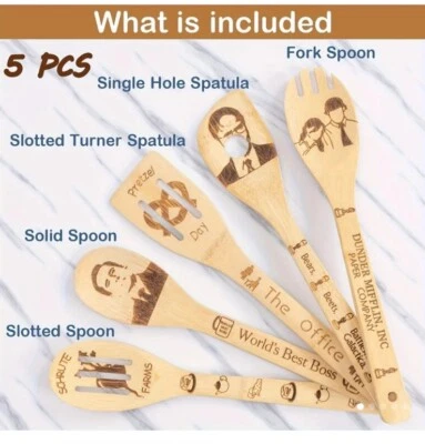 Juego de cucharas de madera de tamaño completo inspirado en THE OFFICE de 5 piezas utensilios Dunder Mifflin Foto 1 de 4